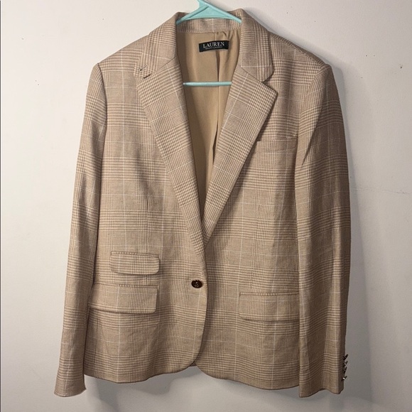 Lauren Ralph Lauren Beige Checkered Blazer - Picture 1 of 10
